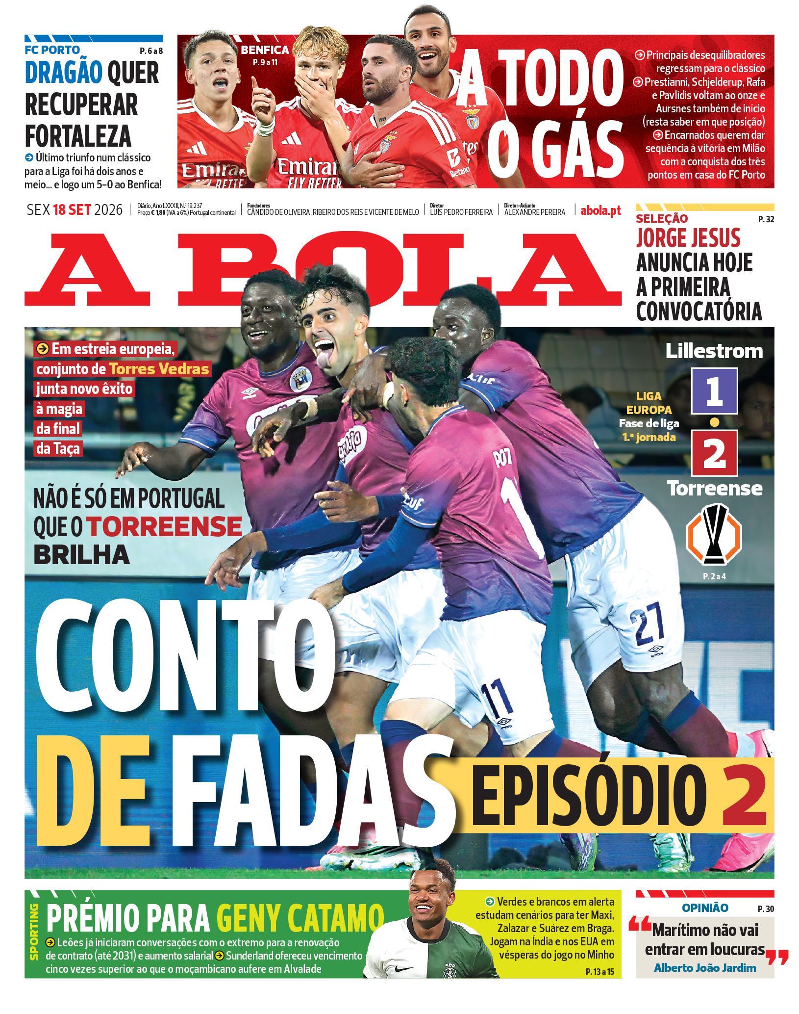 Capa A Bola de 18/09/2026 — FC Porto
