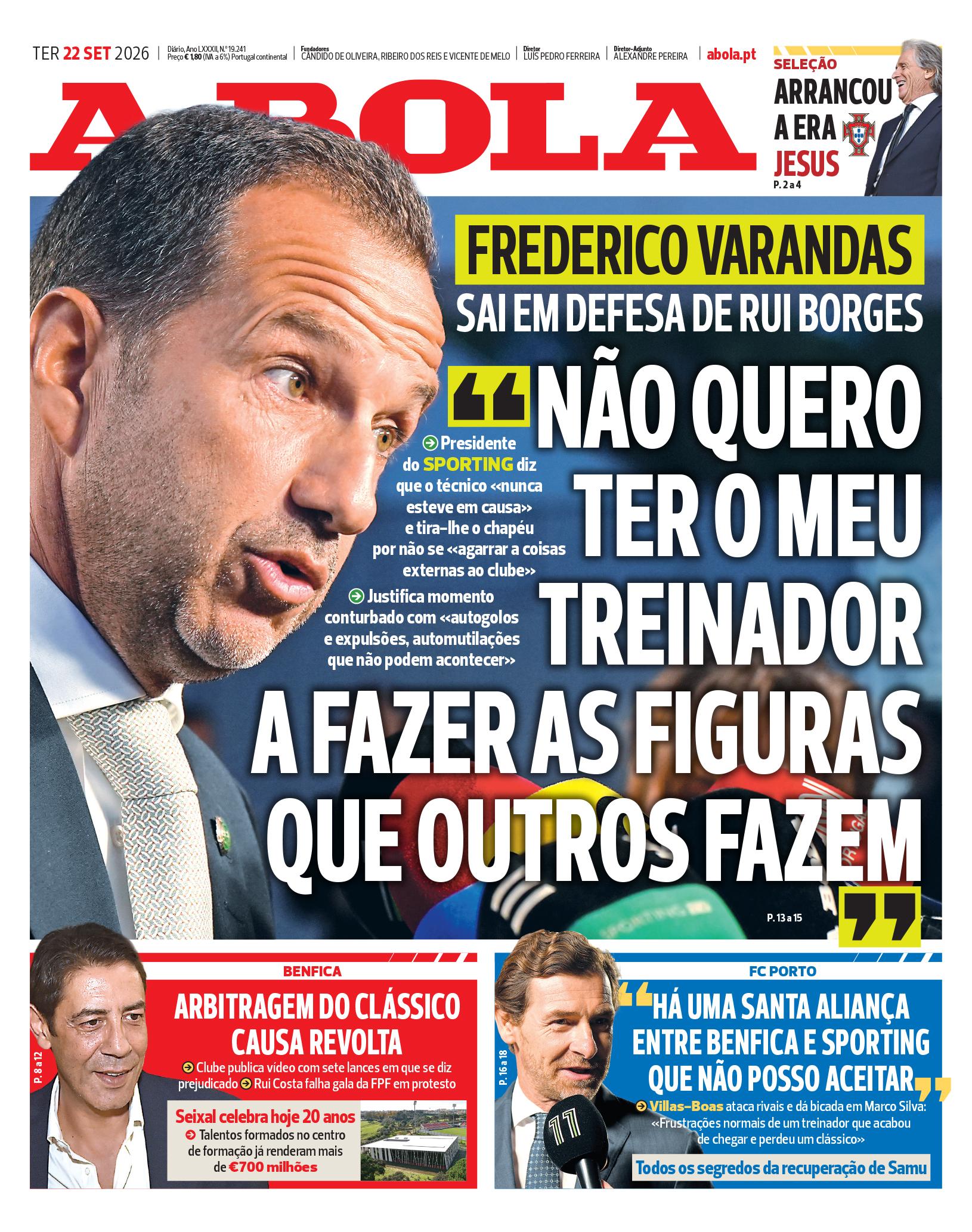Capa do Jornal “A Bola” – 22/09/2026