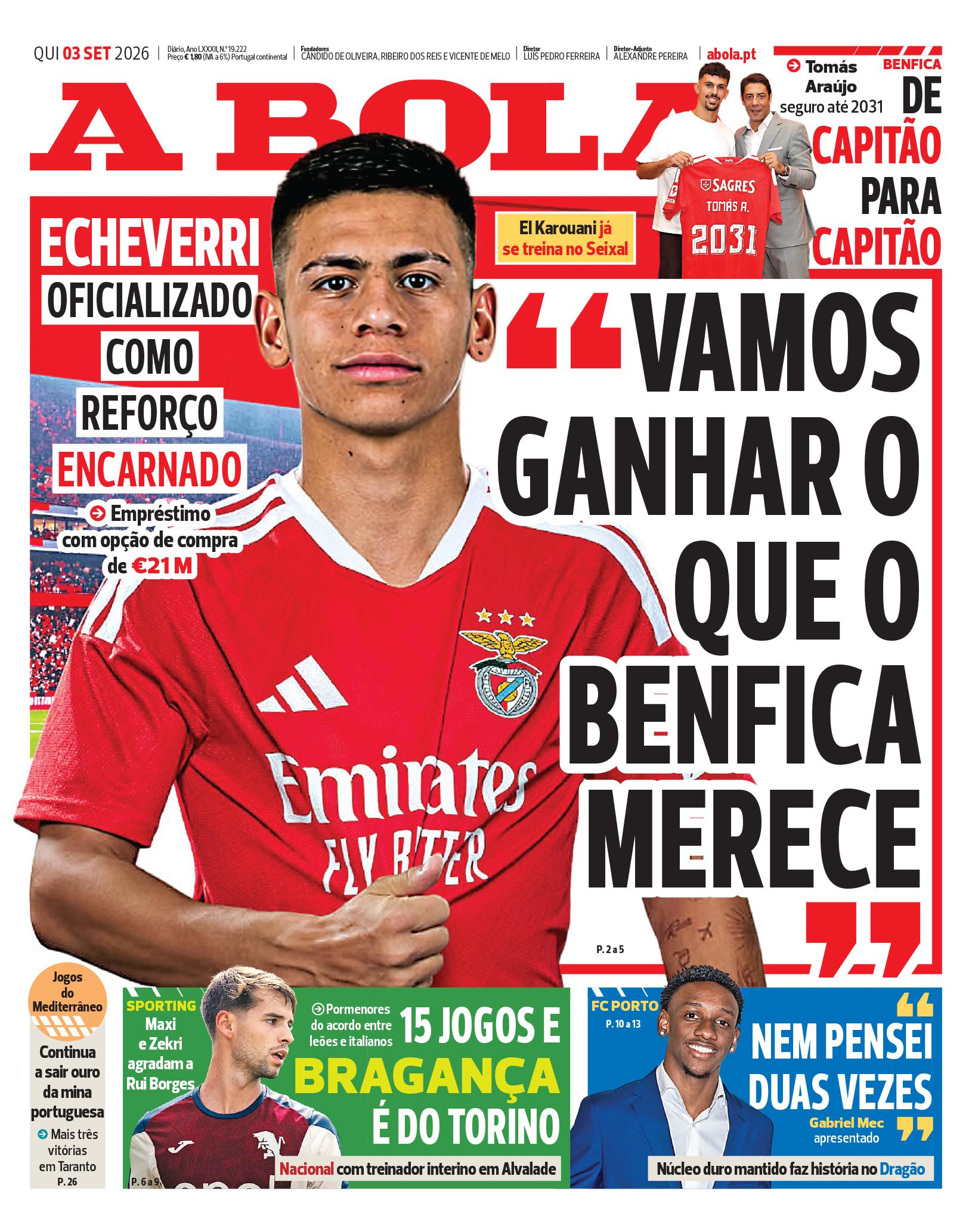 Capa A Bola de 03/09/2026 — FC Porto