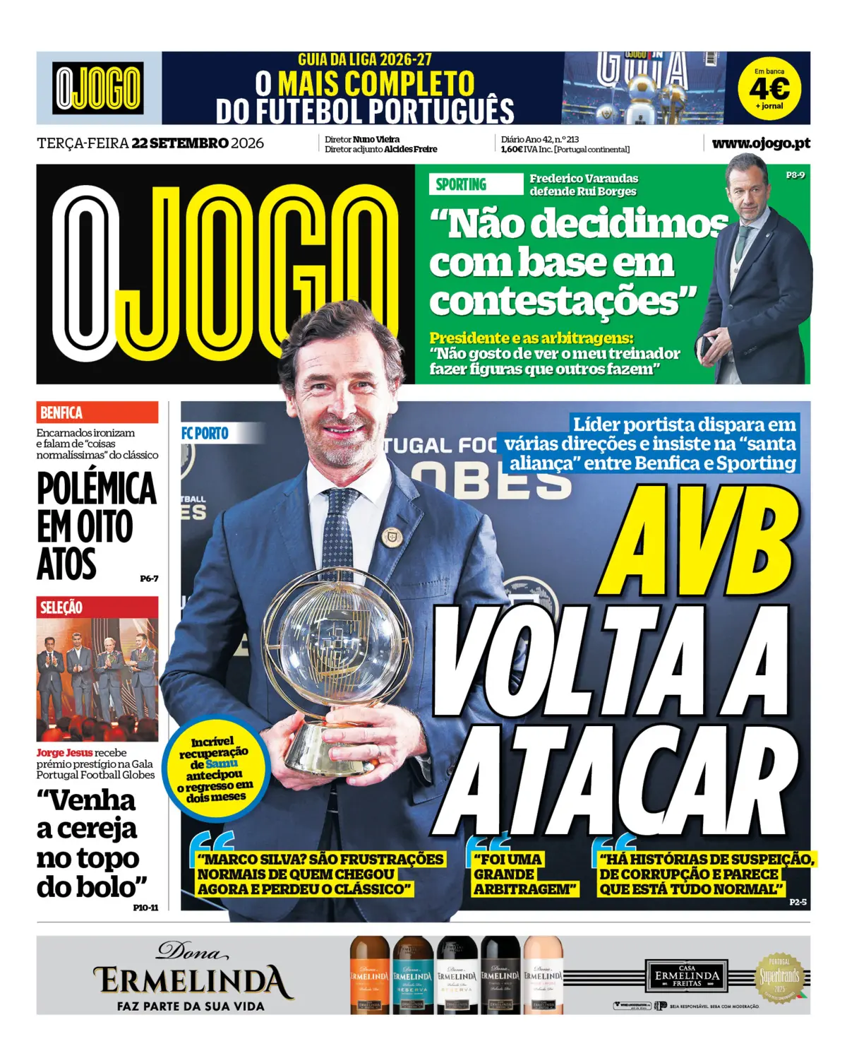 Capa do Jornal “O Jogo” – 22/09/2026