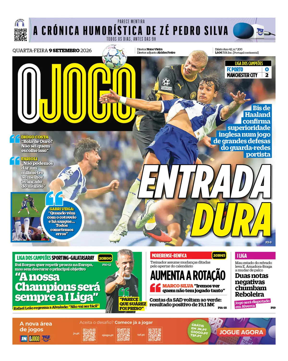 Capa do Jornal “O Jogo” – 09/09/2026