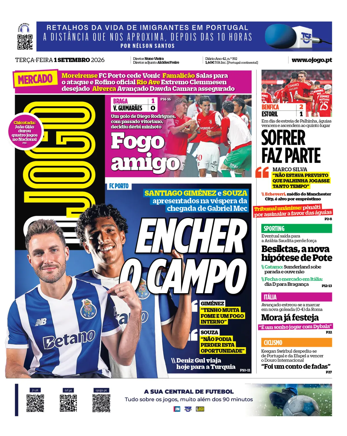 Capa do Jornal “O Jogo” – 01/09/2026