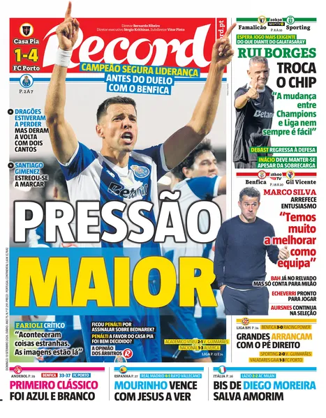 Capa do Jornal “Record” – 13/09/2026