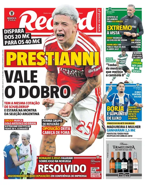 Capa do Jornal “Record” – 30/09/2026