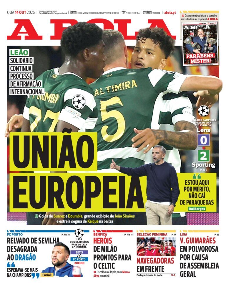 Capa A Bola de 14/10/2026 — FC Porto