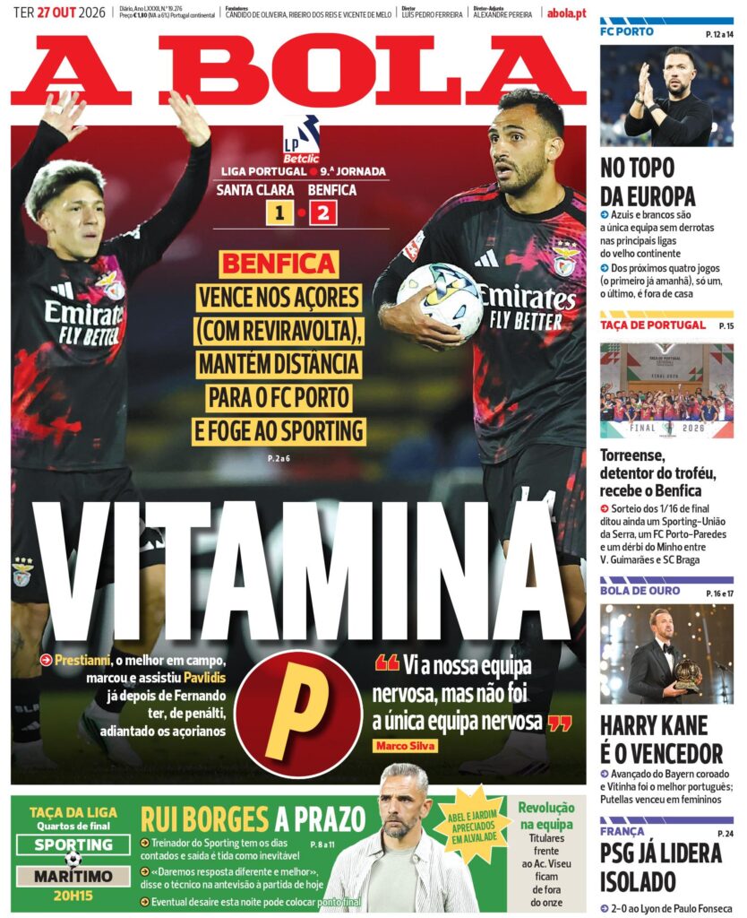Capa A Bola de 27 Out 2026 — FC Porto