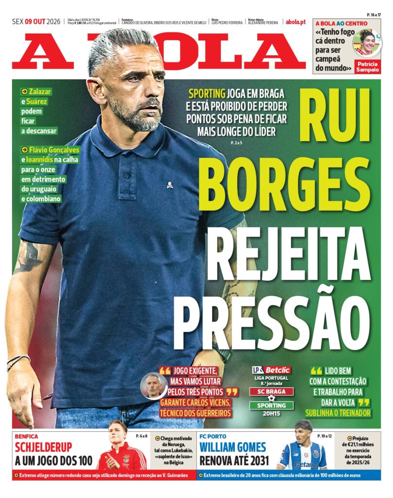 Capa A Bola de 09/10/2026 — FC Porto