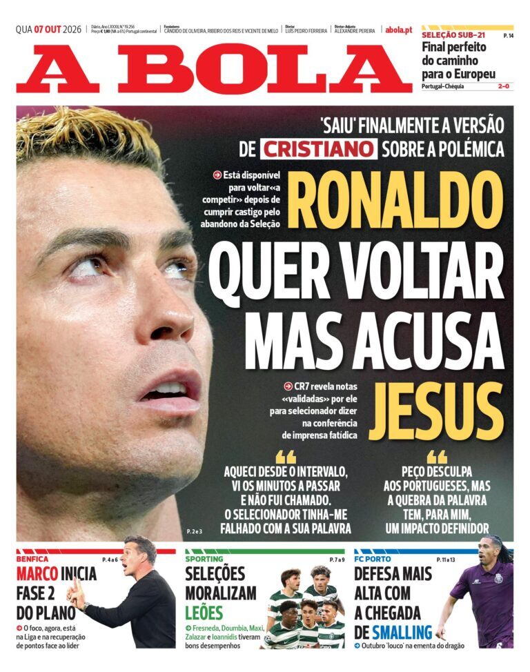 Capa A Bola de 07/10/2026 — FC Porto