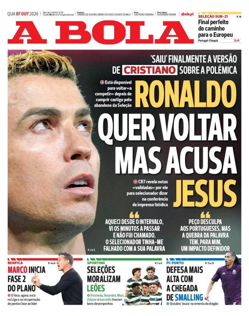 Capa A Bola de 07/10/2026 — FC Porto