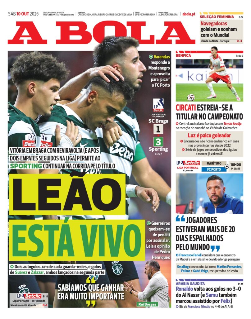 Capa A Bola de 10/10/2026 — FC Porto
