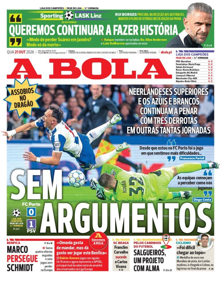 Capa A Bola de 21/10/2026 — FC Porto