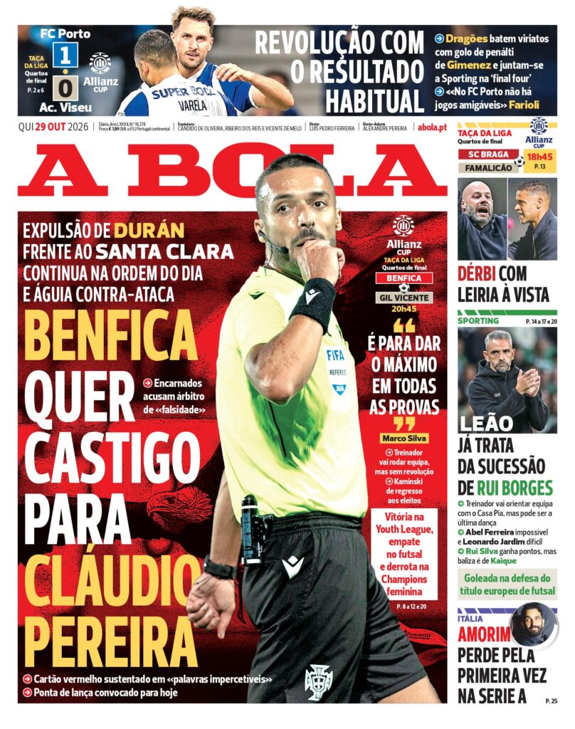 Capa A Bola de 29/10/2026 — FC Porto