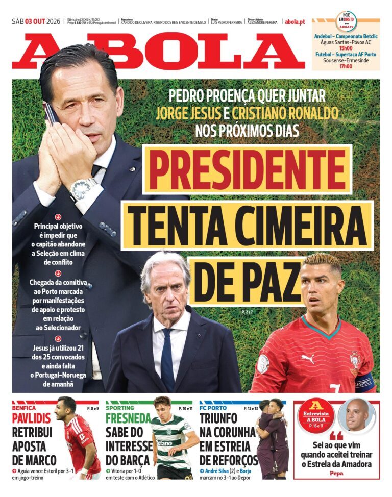 Capa A Bola de 03/10/2026 — FC Porto