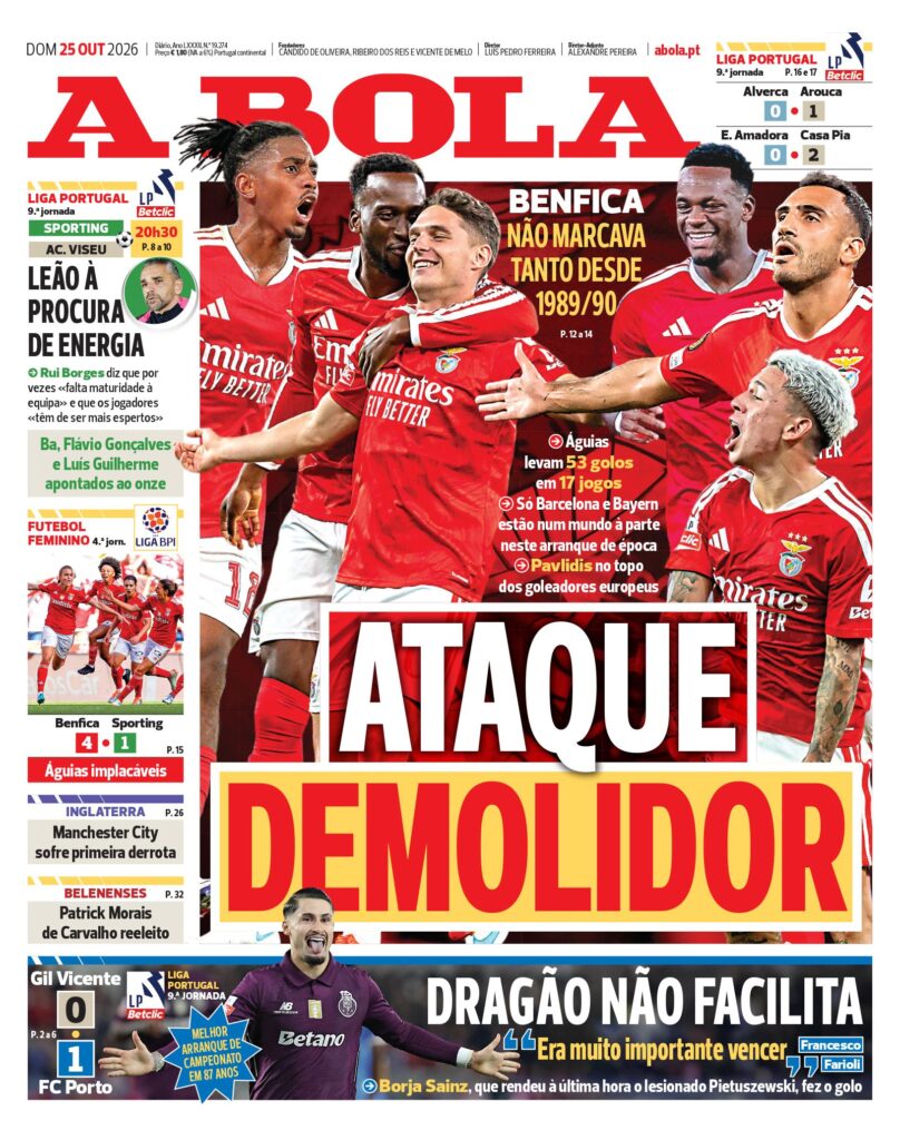 Capa A Bola de 25/10/2026 — FC Porto