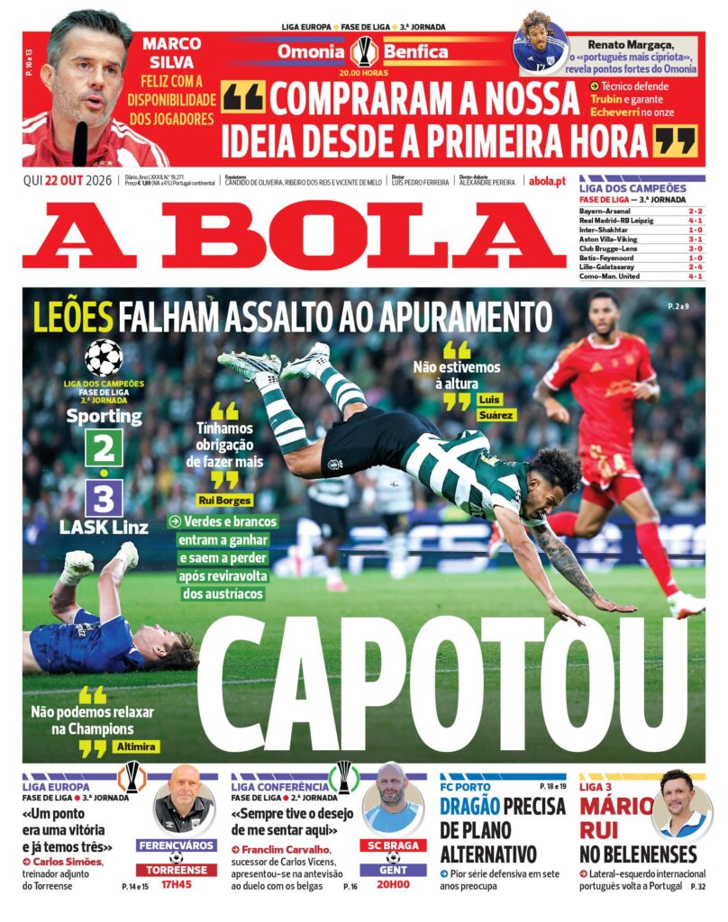 Capa A Bola de 22 Out 2026 — FC Porto