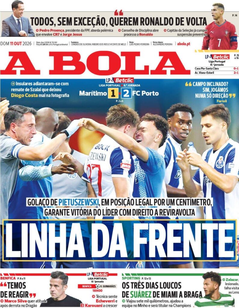Capa A Bola de 11/10/2026 — FC Porto