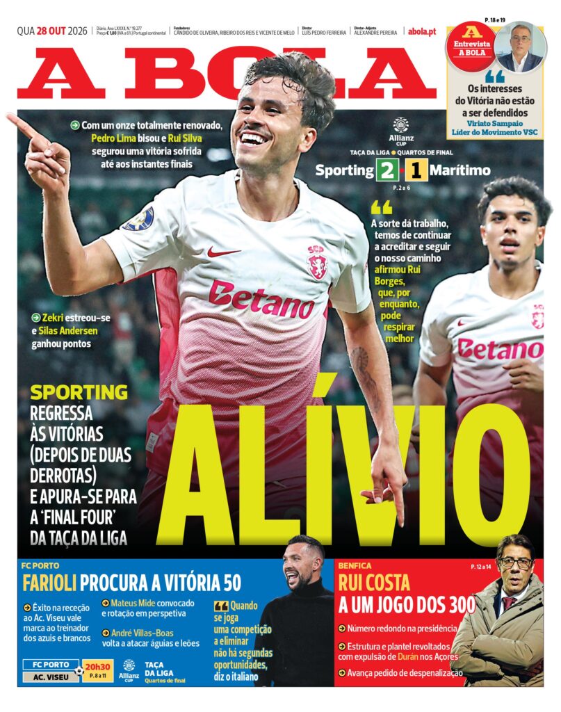 Capa A Bola de 28/10/2026 — FC Porto