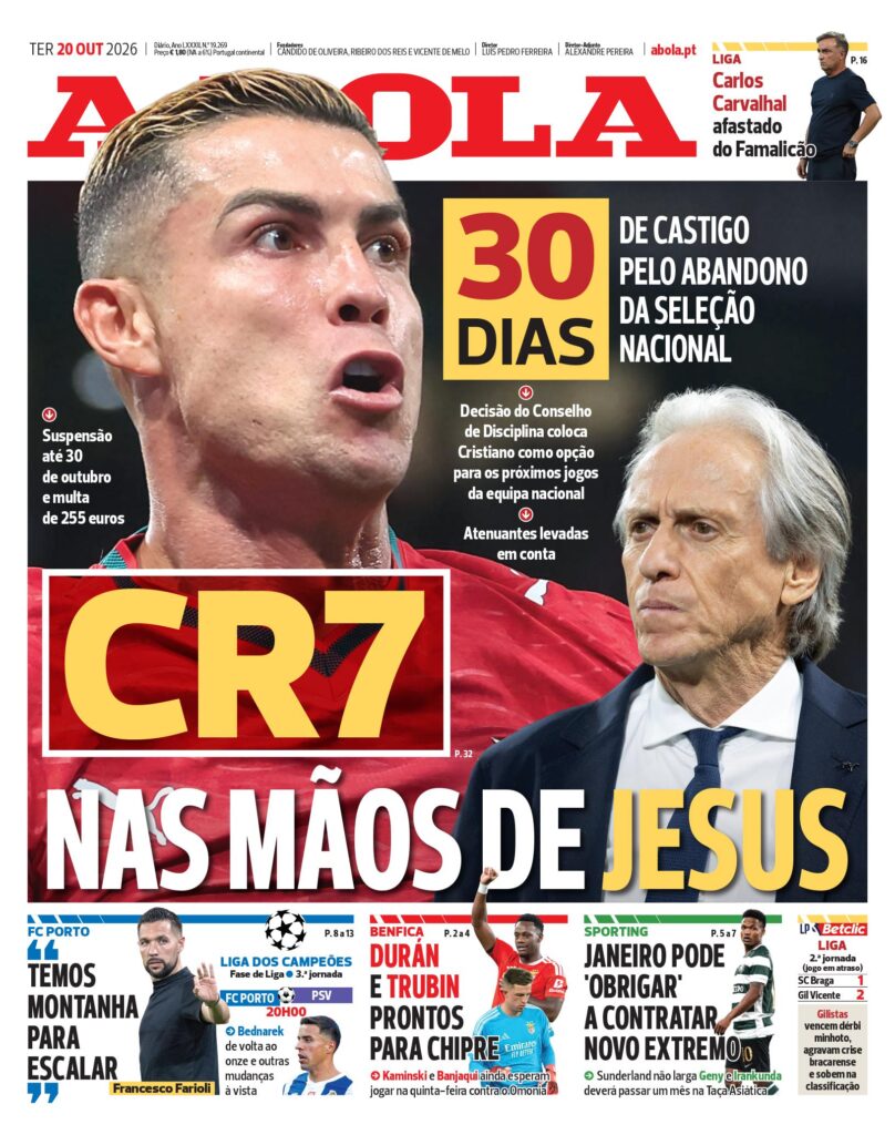 Capa A Bola de 20/10/2026 — FC Porto