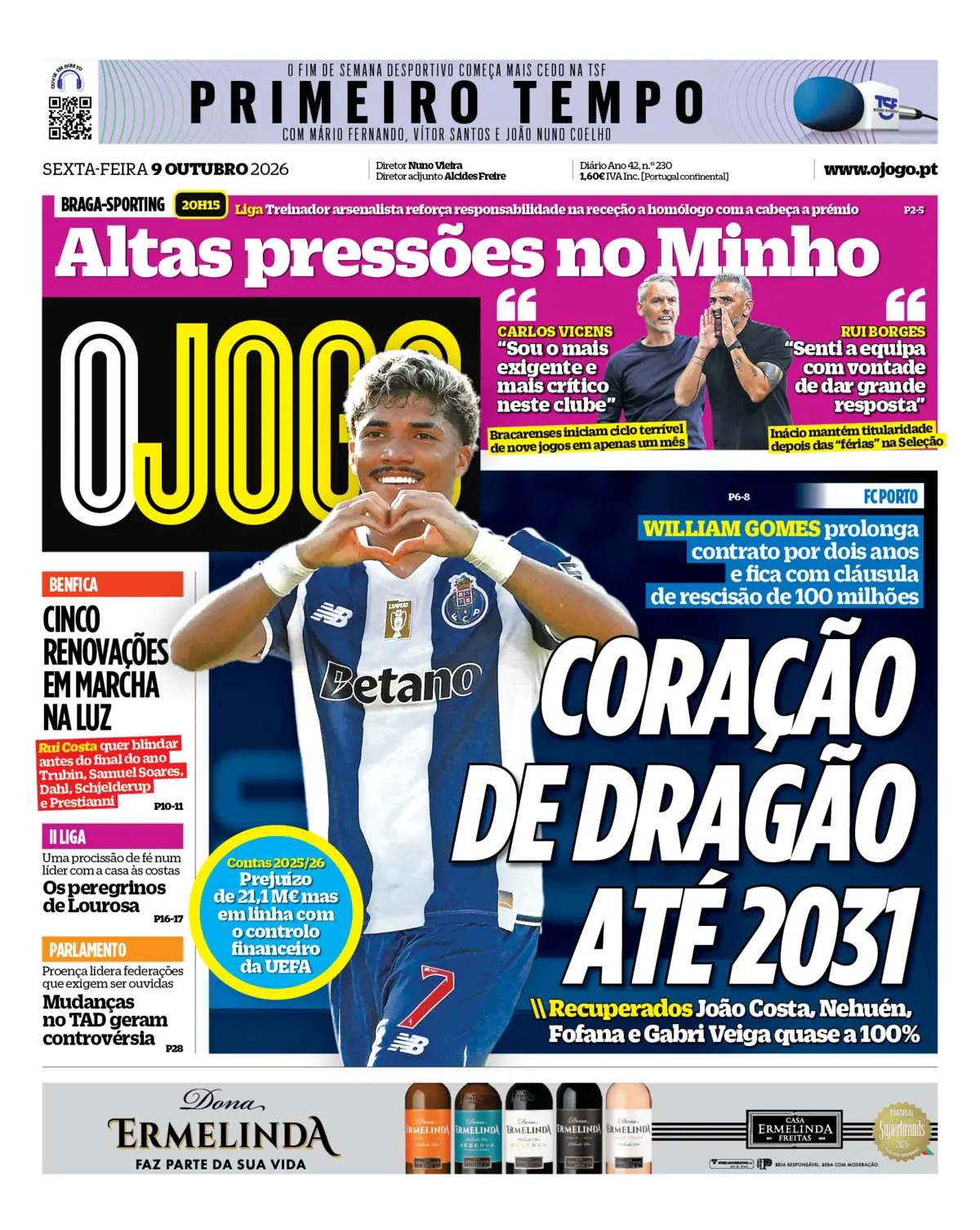 Capa do Jornal “O Jogo” – 09/10/2026