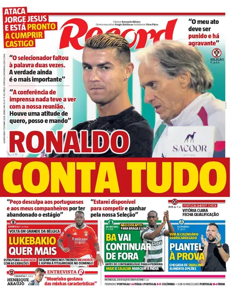 Capa do Jornal “Record” – 07/10/2026